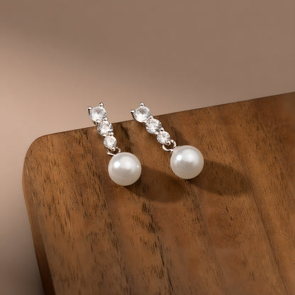 S925 Sterling Silver Synthetic Pearl Geometric Stud Earrings