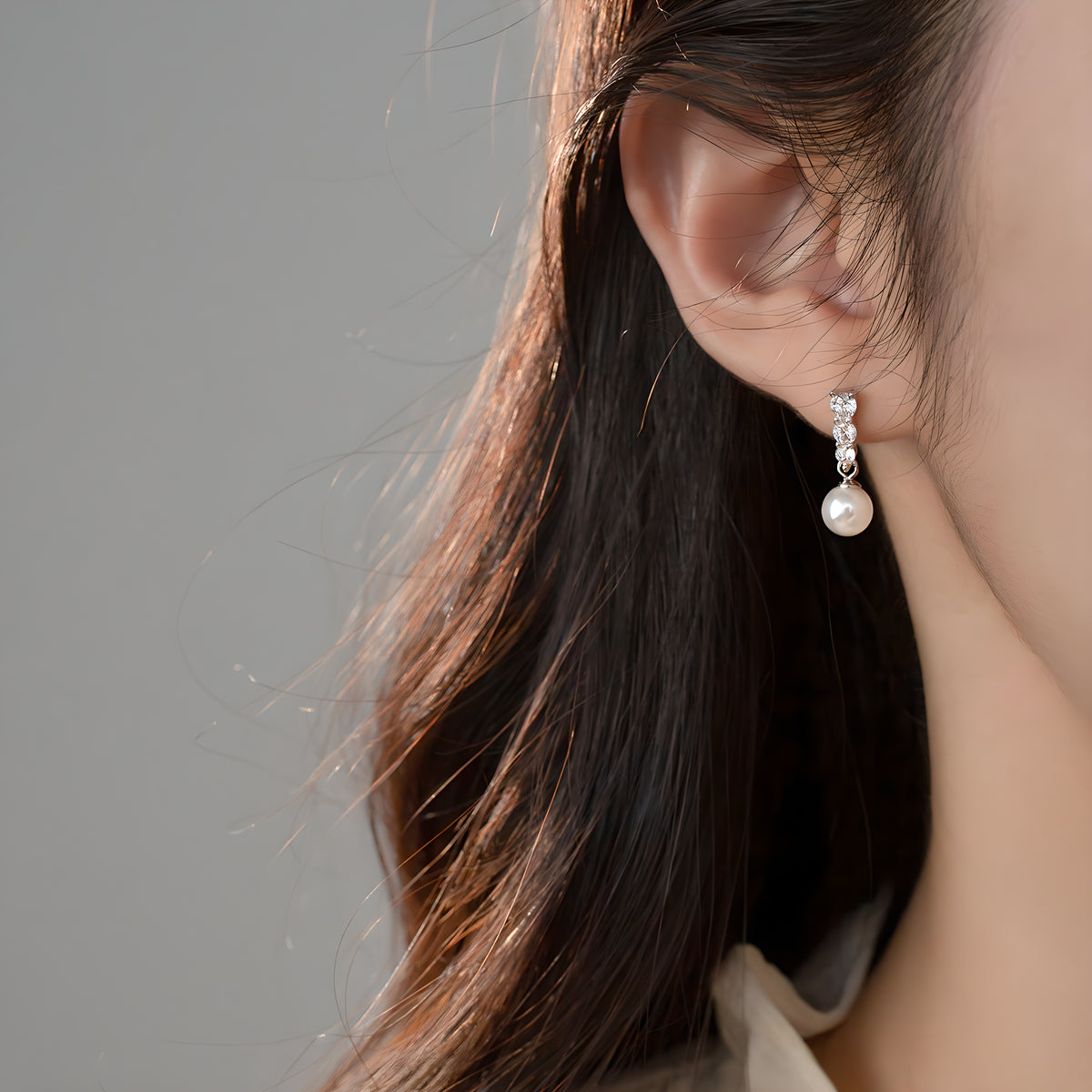 S925 Sterling Silver Synthetic Pearl Geometric Stud Earrings