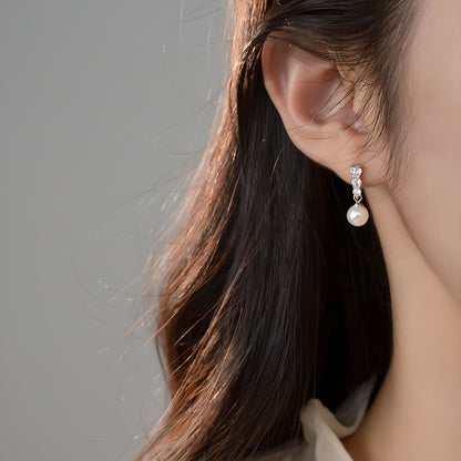 S925 Sterling Silver Synthetic Pearl Geometric Stud Earrings