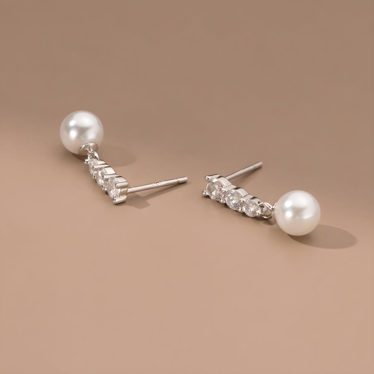 S925 Sterling Silver Synthetic Pearl Geometric Stud Earrings