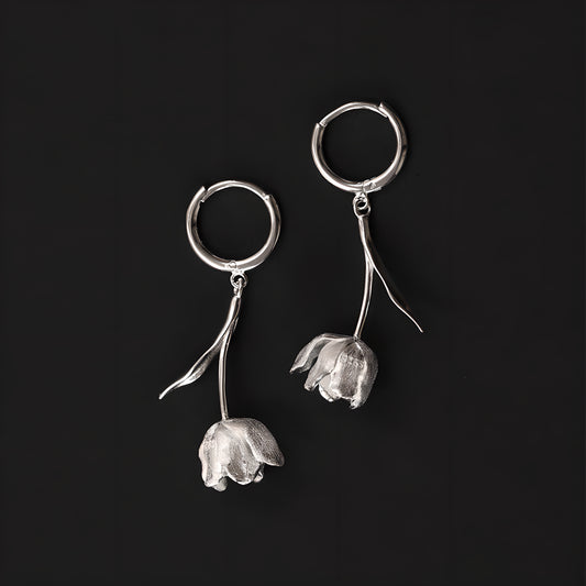 S925 Sterling Silver Tulip Artistic French Style Niche Design Earrings