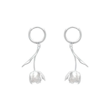 S925 Sterling Silver Tulip Artistic French Style Niche Design Earrings