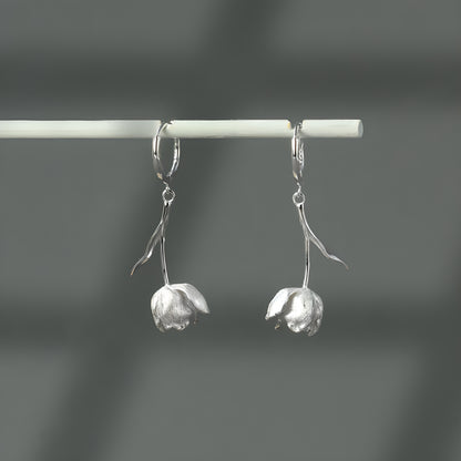S925 Sterling Silver Tulip Artistic French Style Niche Design Earrings
