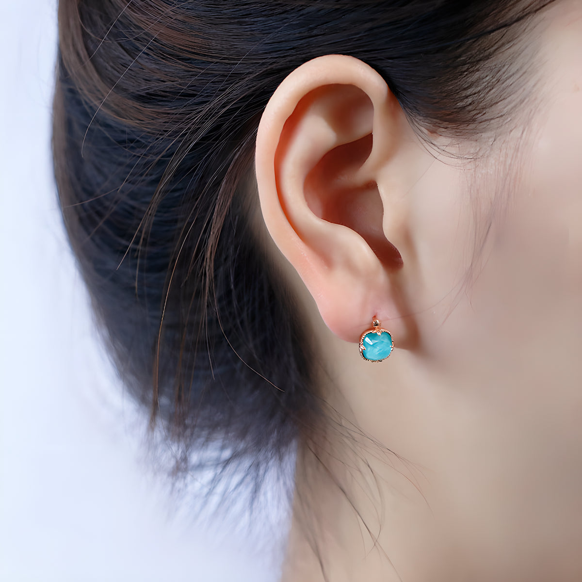 Square Turquoise White Crystal Fresh Style Earrings 14K Gold Plated S925 Silver