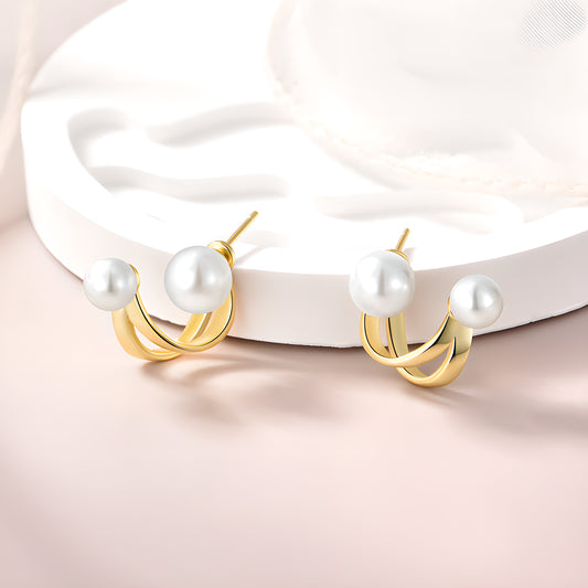 S925 Sterling Silver Geometric Pearl Stud Earrings 2024 Fashion Minimalist