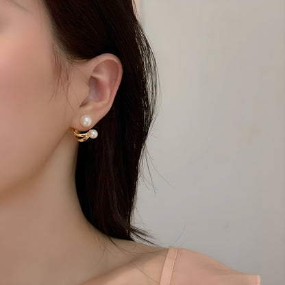 S925 Sterling Silver Geometric Pearl Stud Earrings 2024 Fashion Minimalist