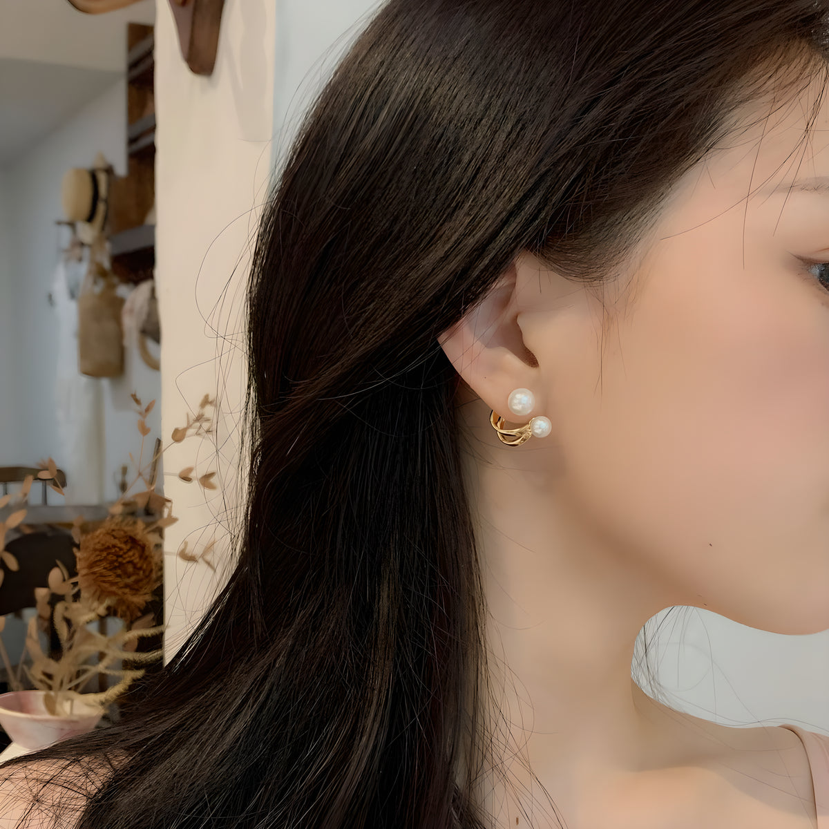 S925 Sterling Silver Geometric Pearl Stud Earrings 2024 Fashion Minimalist