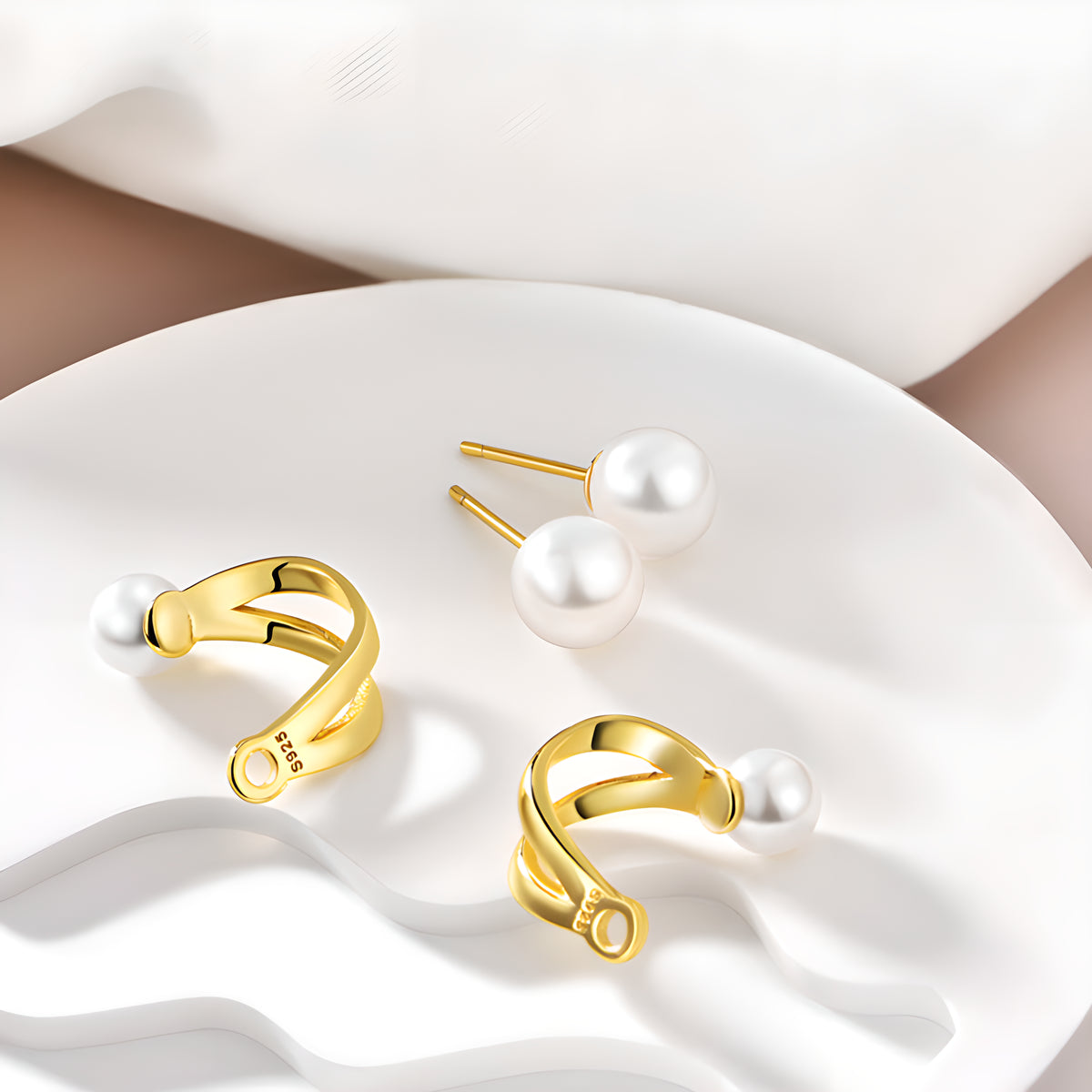 S925 Sterling Silver Geometric Pearl Stud Earrings 2024 Fashion Minimalist