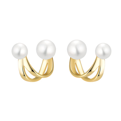 S925 Sterling Silver Geometric Pearl Stud Earrings 2024 Fashion Minimalist