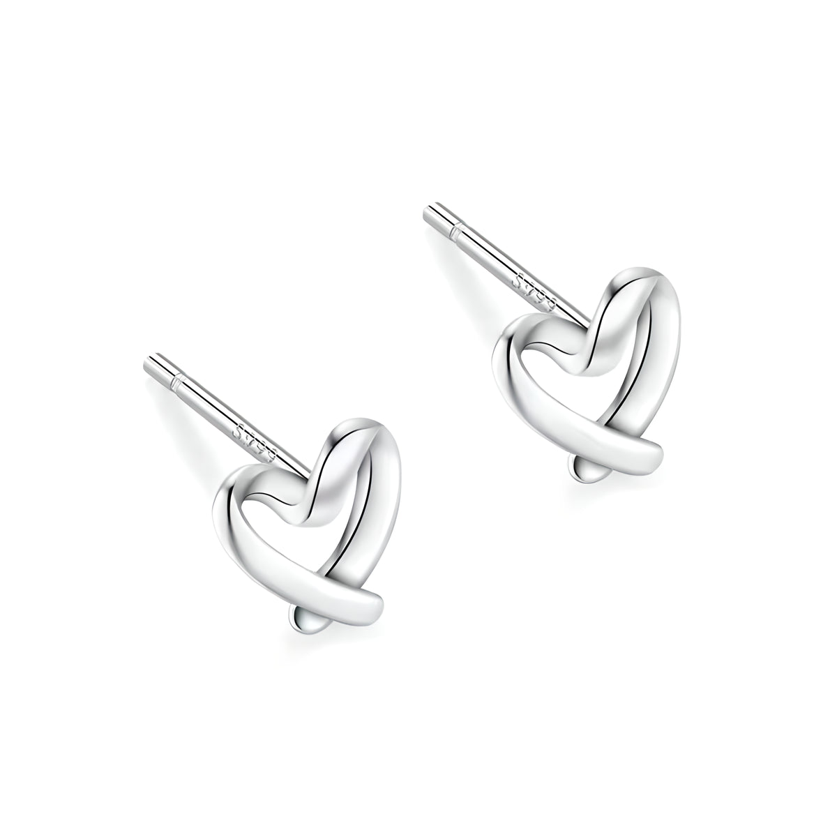 S999 Sterling Silver Heart Stud Earrings
