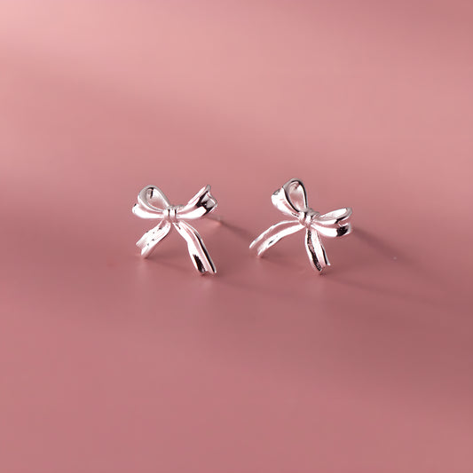 Silver Bow Stud Earrings - Delicate & Elegant Design