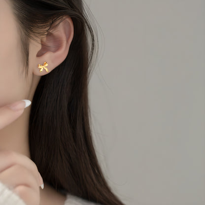 Silver Bow Stud Earrings - Delicate & Elegant Design