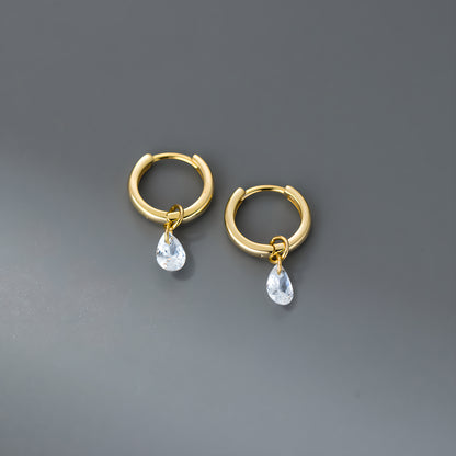 Solitaire Zircon Teardrop Huggie Earrings
