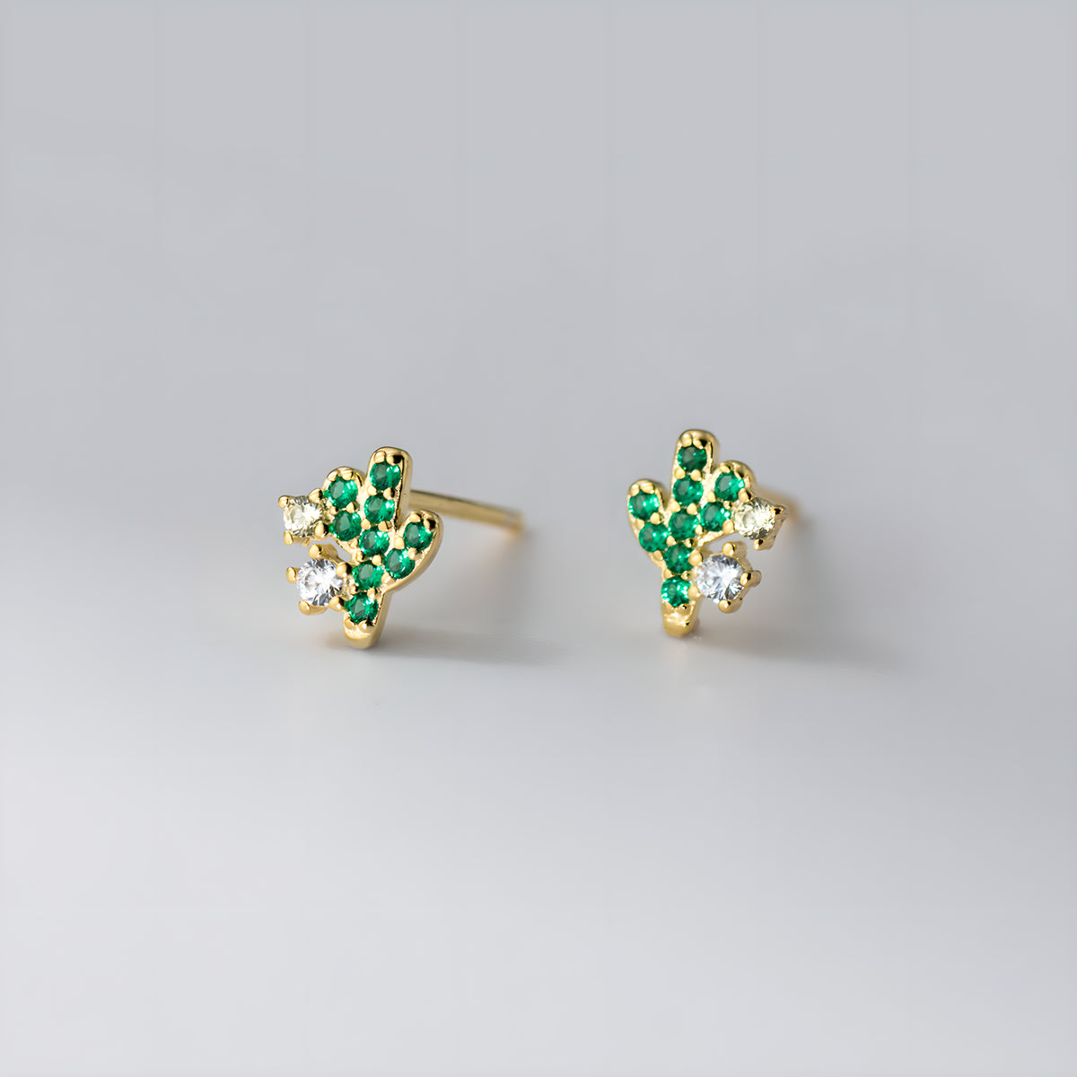 Sparkling Zircon Cactus Stud Earrings in Sterling Silver