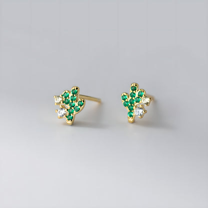 Sparkling Zircon Cactus Stud Earrings in Sterling Silver