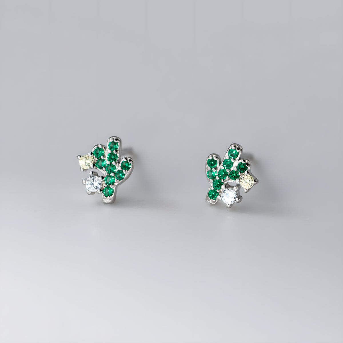 Sparkling Zircon Cactus Stud Earrings in Sterling Silver