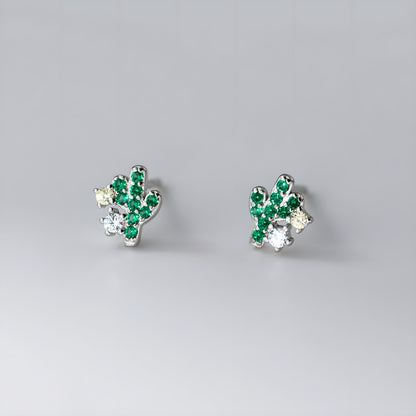 Sparkling Zircon Cactus Stud Earrings in Sterling Silver