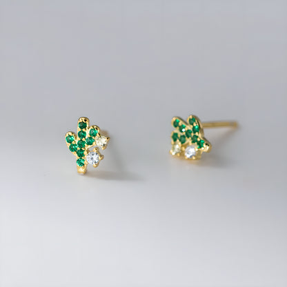 Sparkling Zircon Cactus Stud Earrings in Sterling Silver