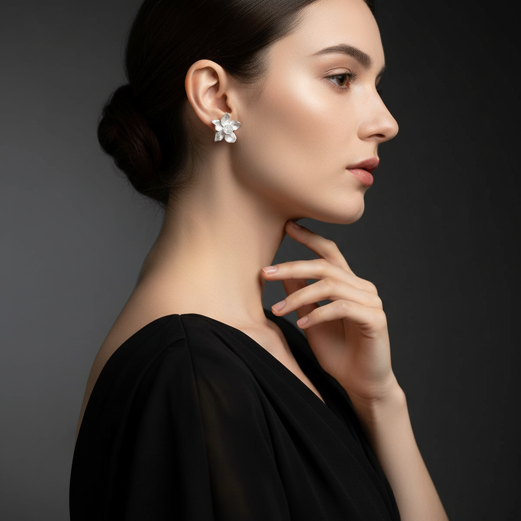 Sterling Silver 3D Daffodil Flower Earrings Elegant Style