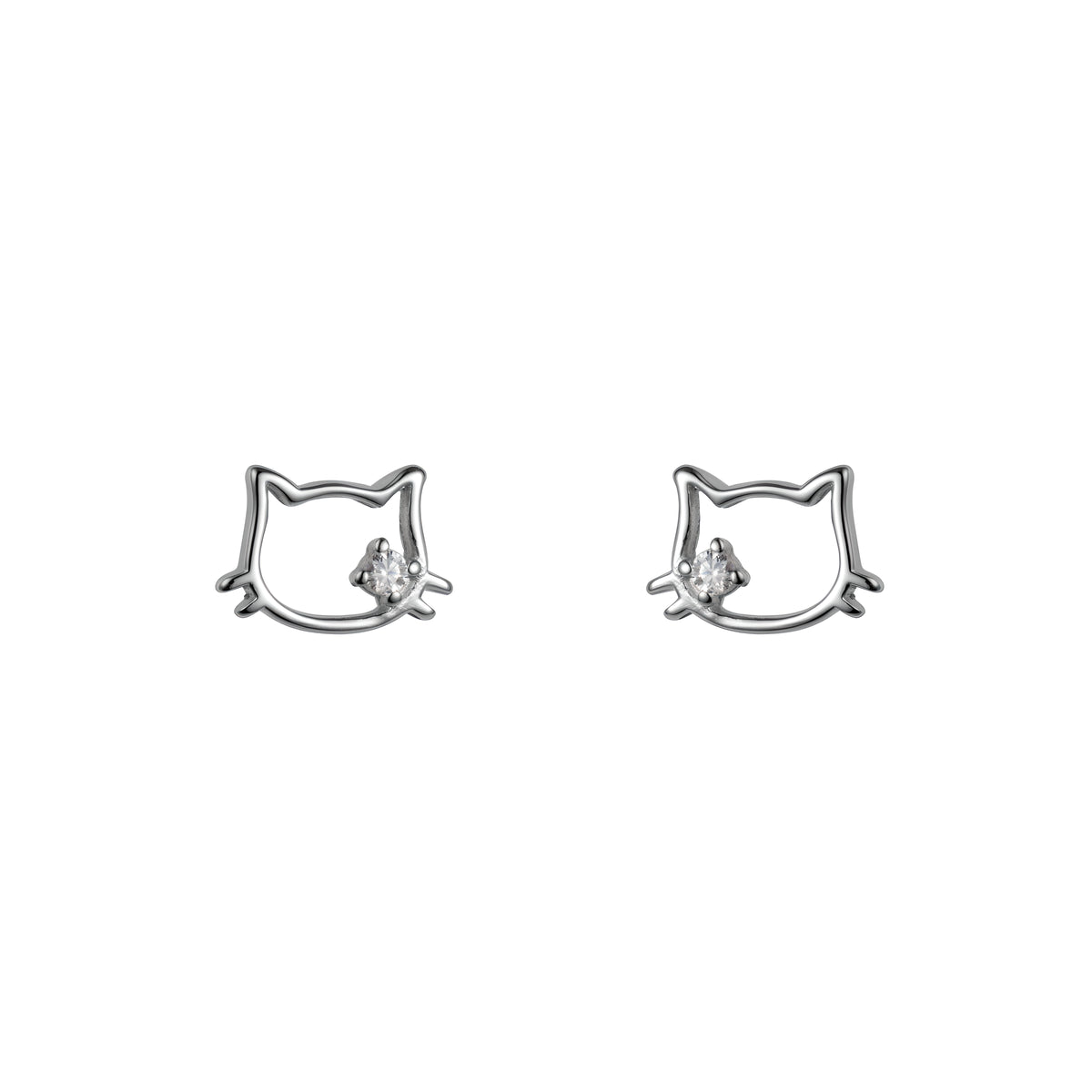 Sterling Silver Hollow Cat Stud Earrings with Zircon