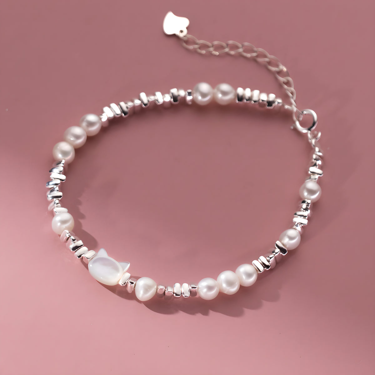 Sterling Silver Kitten Pearl Broken Silver Bracelet - Minimalist INS Style