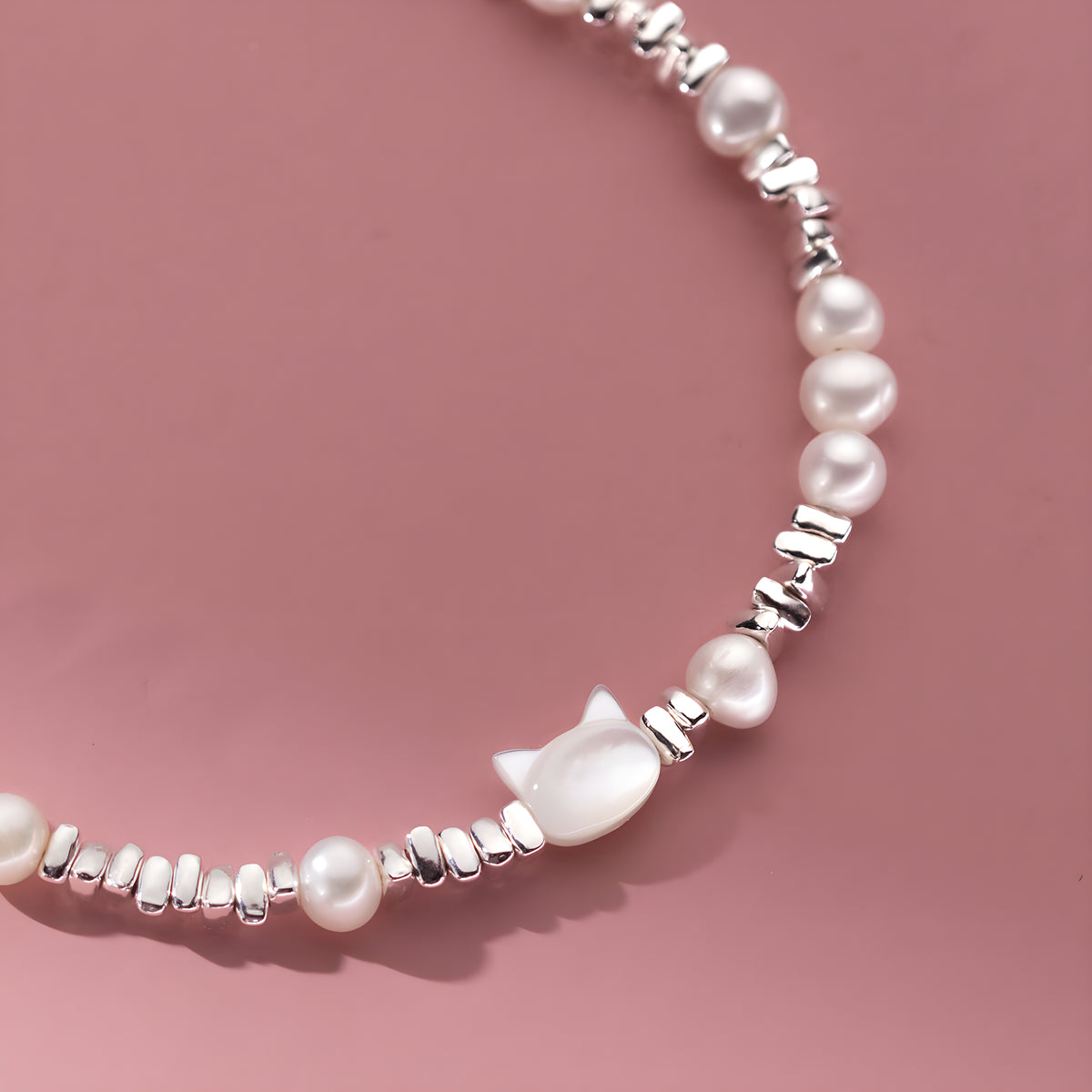 Sterling Silver Kitten Pearl Broken Silver Bracelet - Minimalist INS Style