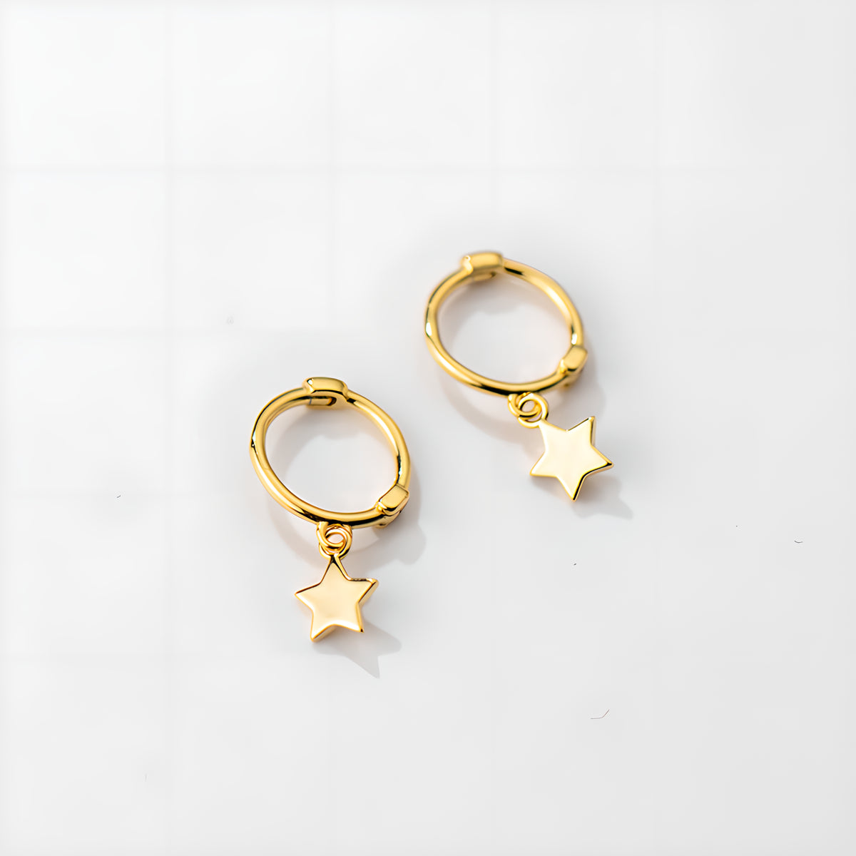 Sterling Silver Mini Star Dangle Hoop Earrings