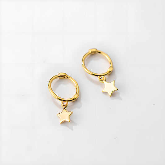 Sterling Silver Mini Star Dangle Hoop Earrings