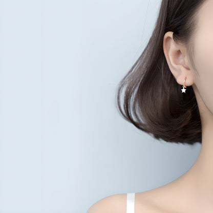 Sterling Silver Mini Star Dangle Hoop Earrings