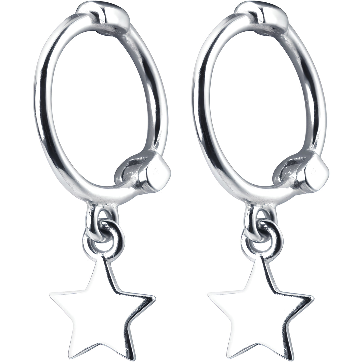 Sterling Silver Mini Star Dangle Hoop Earrings