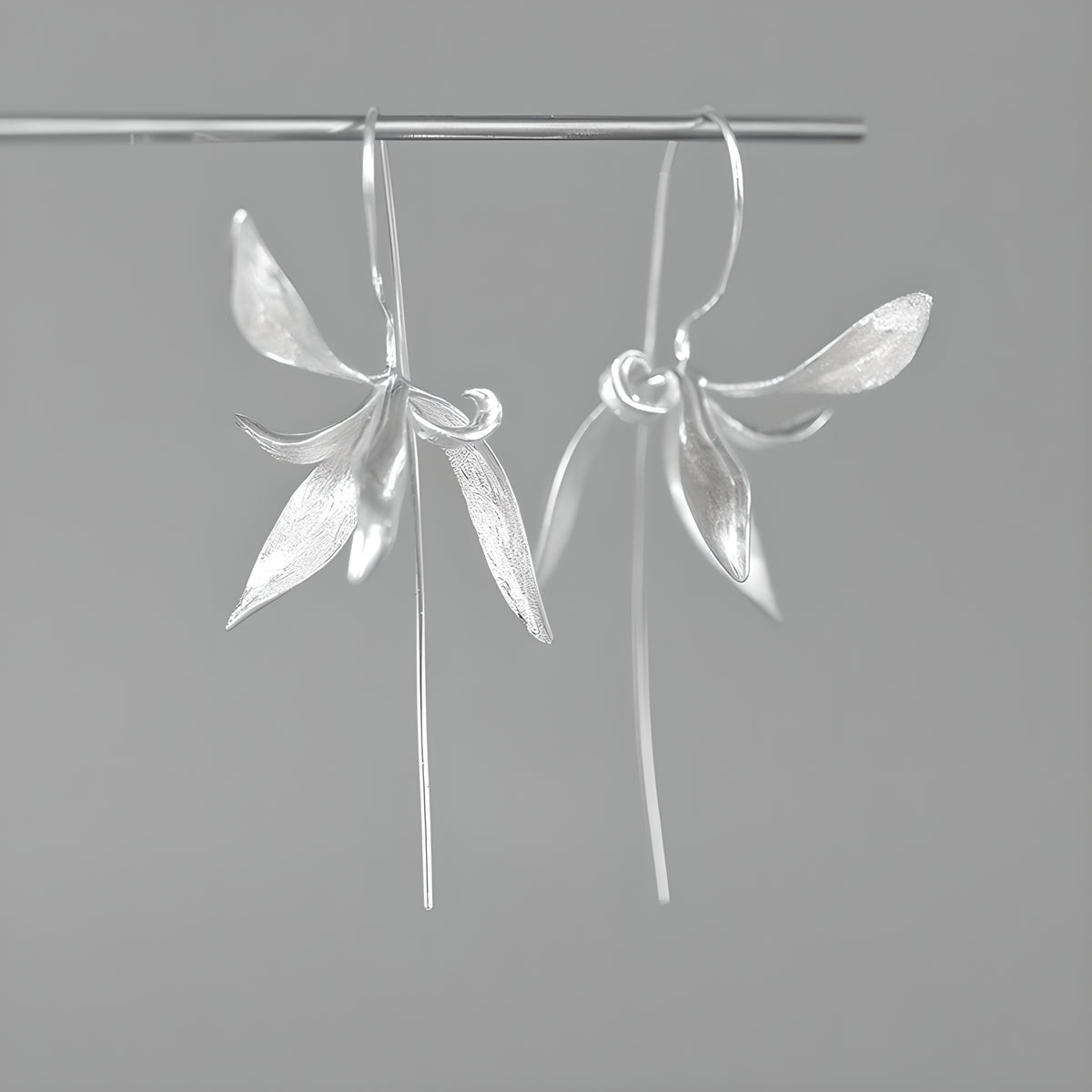 Sterling Silver Orchid Flower Earrings Vintage Style