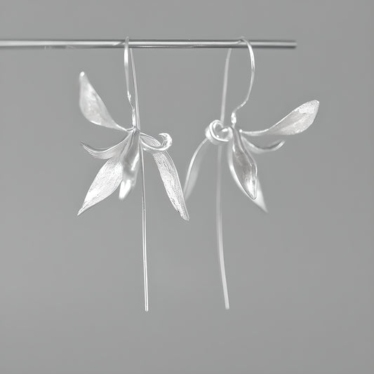 Sterling Silver Orchid Flower Earrings Vintage Style