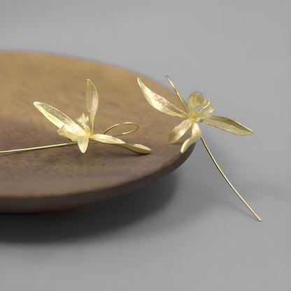 Sterling Silver Orchid Flower Earrings Vintage Style