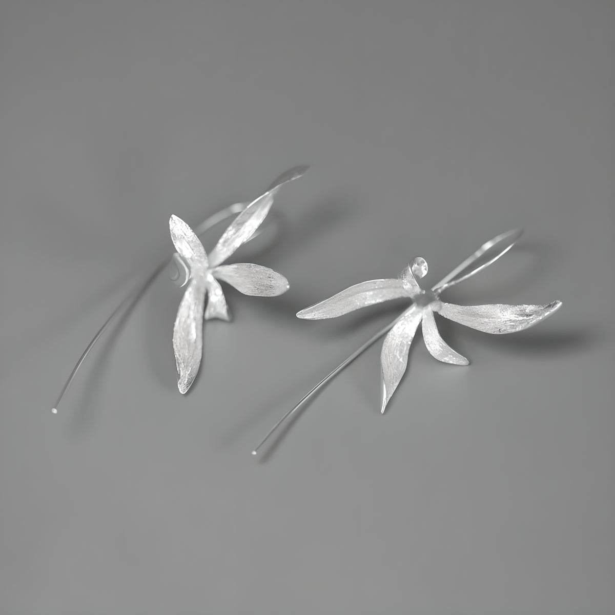 Sterling Silver Orchid Flower Earrings Vintage Style