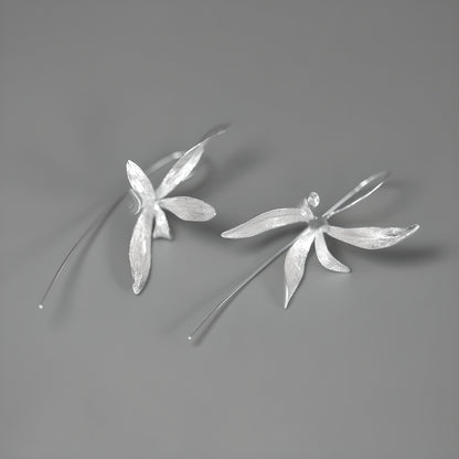 Sterling Silver Orchid Flower Earrings Vintage Style