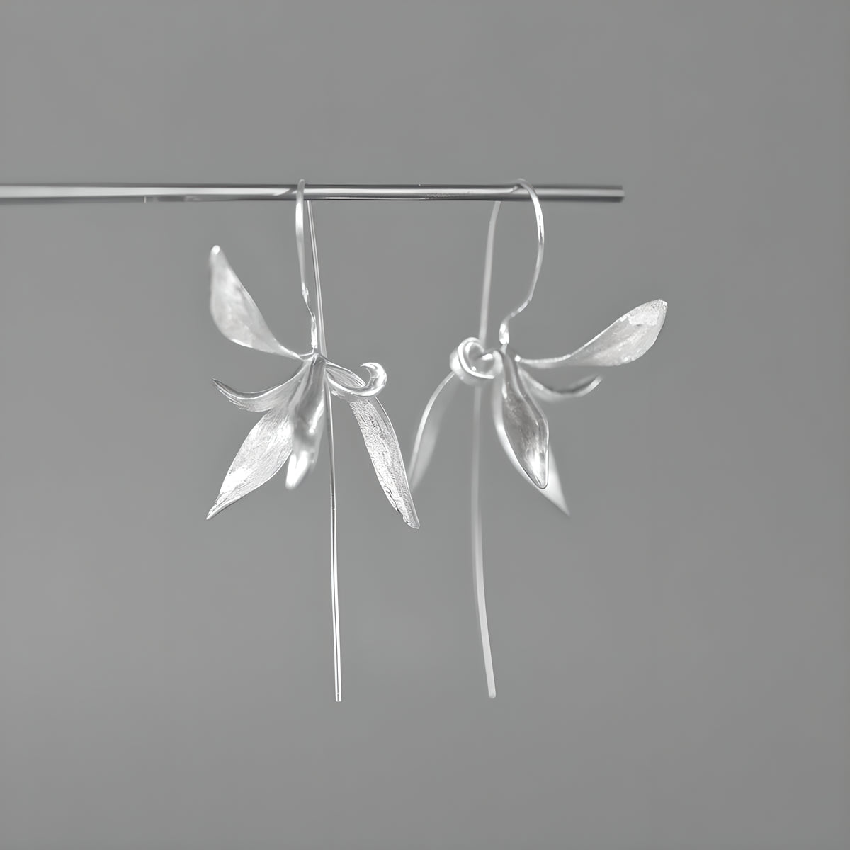 Sterling Silver Orchid Flower Earrings Vintage Style