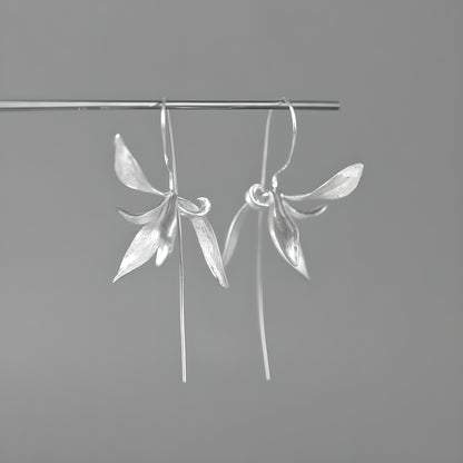 Sterling Silver Orchid Flower Earrings Vintage Style
