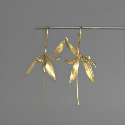 Sterling Silver Orchid Flower Earrings Vintage Style