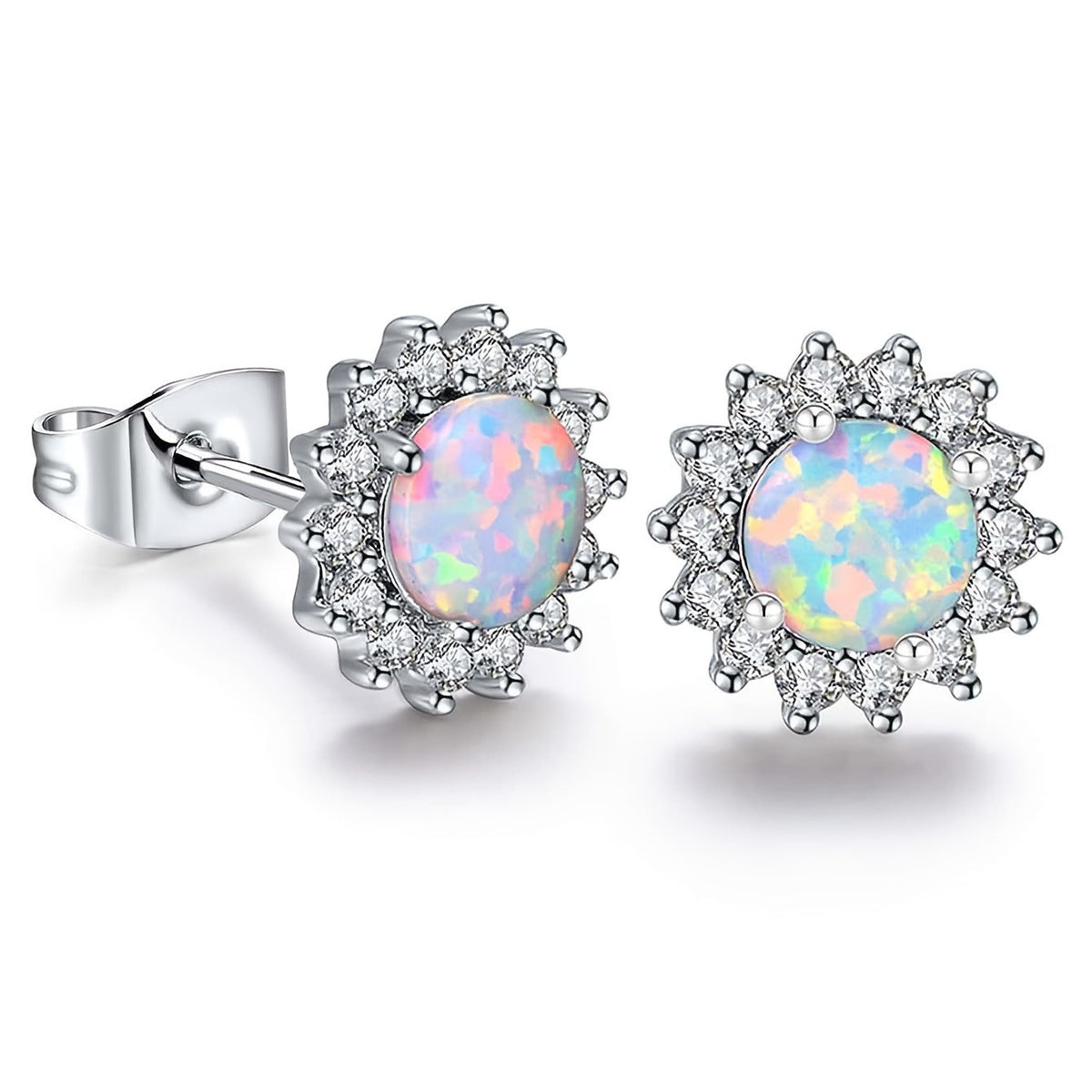 Sunflower Opal Stud Earrings Elegant Geometric Fashion Jewelry