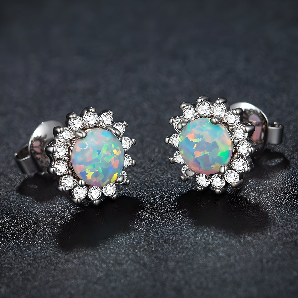 Sunflower Opal Stud Earrings Elegant Geometric Fashion Jewelry