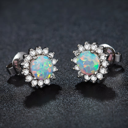 Sunflower Opal Stud Earrings Elegant Geometric Fashion Jewelry