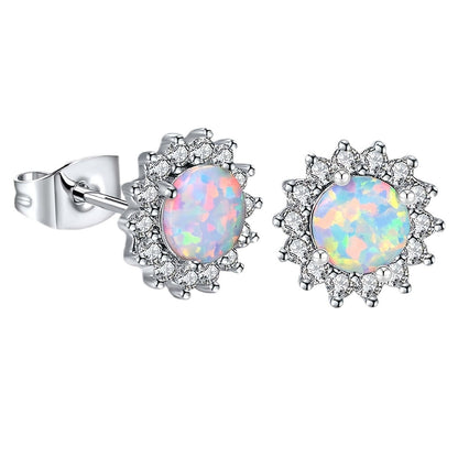 Sunflower Opal Stud Earrings Elegant Geometric Fashion Jewelry