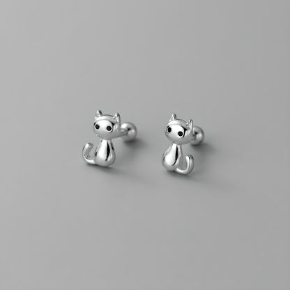 Sweet Cat S925 Sterling Silver Screw Back Studs