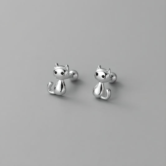 Sweet Cat S925 Sterling Silver Screw Back Studs