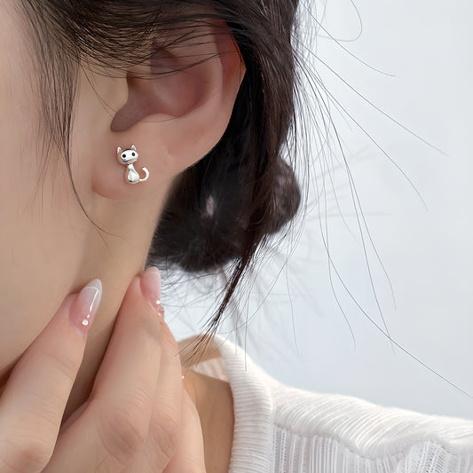 Sweet Cat S925 Sterling Silver Screw Back Studs