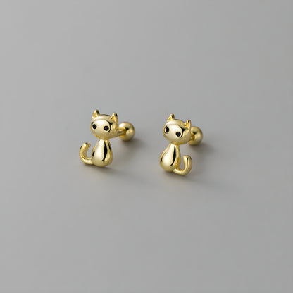 Sweet Cat S925 Sterling Silver Screw Back Studs