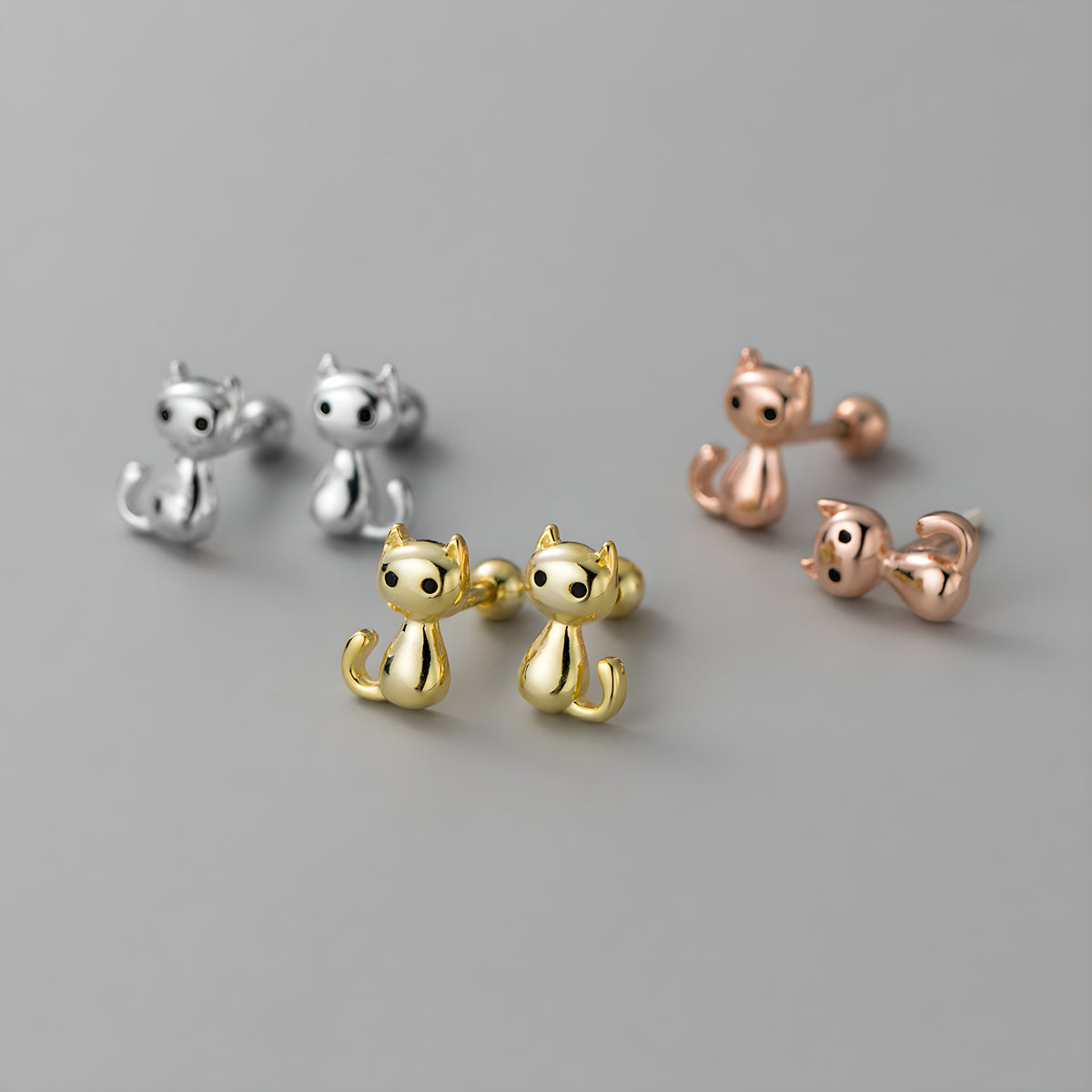 Sweet Cat S925 Sterling Silver Screw Back Studs