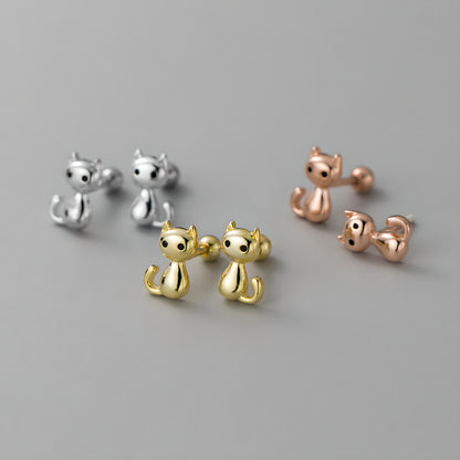 Sweet Cat S925 Sterling Silver Screw Back Studs