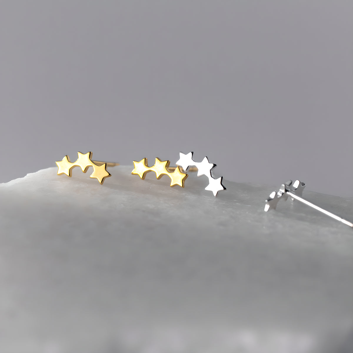 Triple Star Sterling Silver Stud Earrings