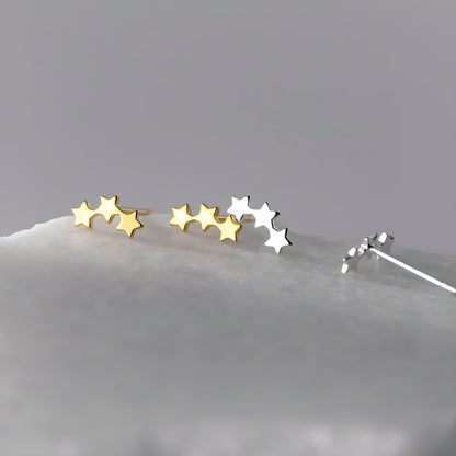 Triple Star Sterling Silver Stud Earrings